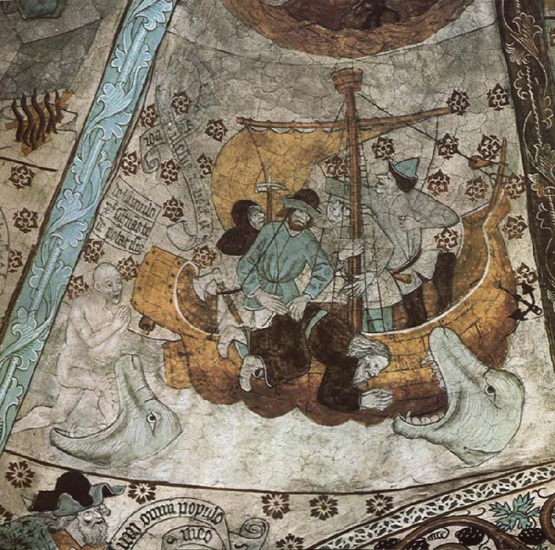 the prophet Jona is thrown over tables, Albertus Pictor